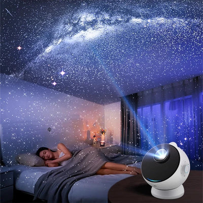Projecteur d'étoiles 3D Galaxy en fonctionnement dans une chambre