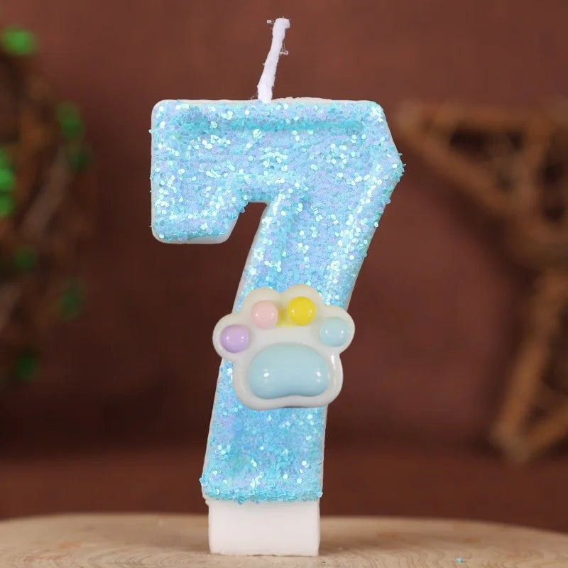 bougies forme chiffre pailletées bleu pâle blanc décoratives anniversaire enfants numérotées