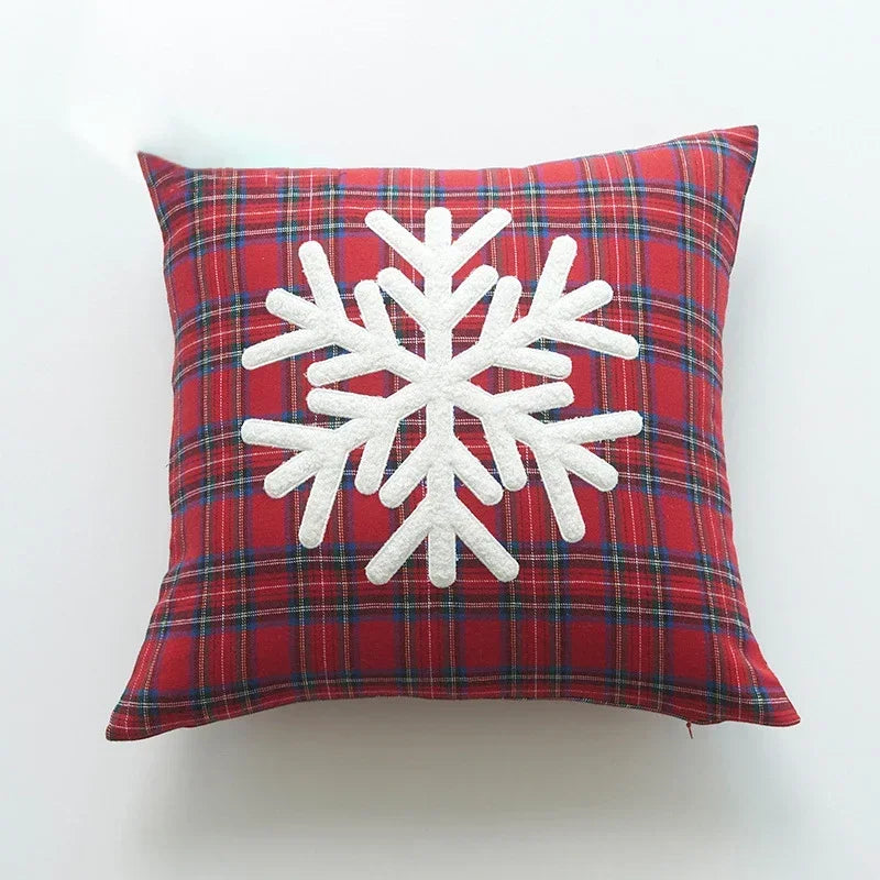 housses coussin décoratives noël motif tartan brodé rouge blanc traditionnel décoration intérieure
