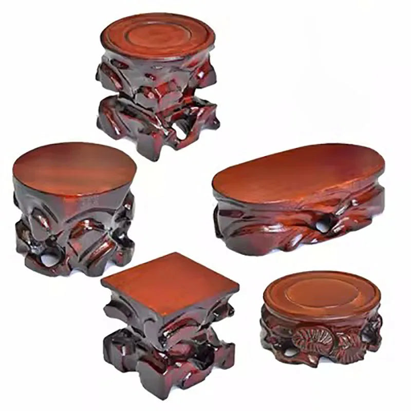 support bois sculpté statue bouddha vase décoration intérieure rustique marron foncé artisanal