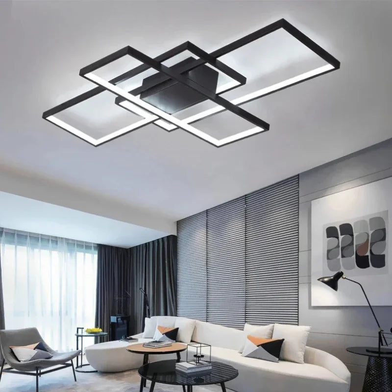 plafonnier moderne minimaliste noir blanc rectangles superposés géométrique opaqué luminaire salon chambre