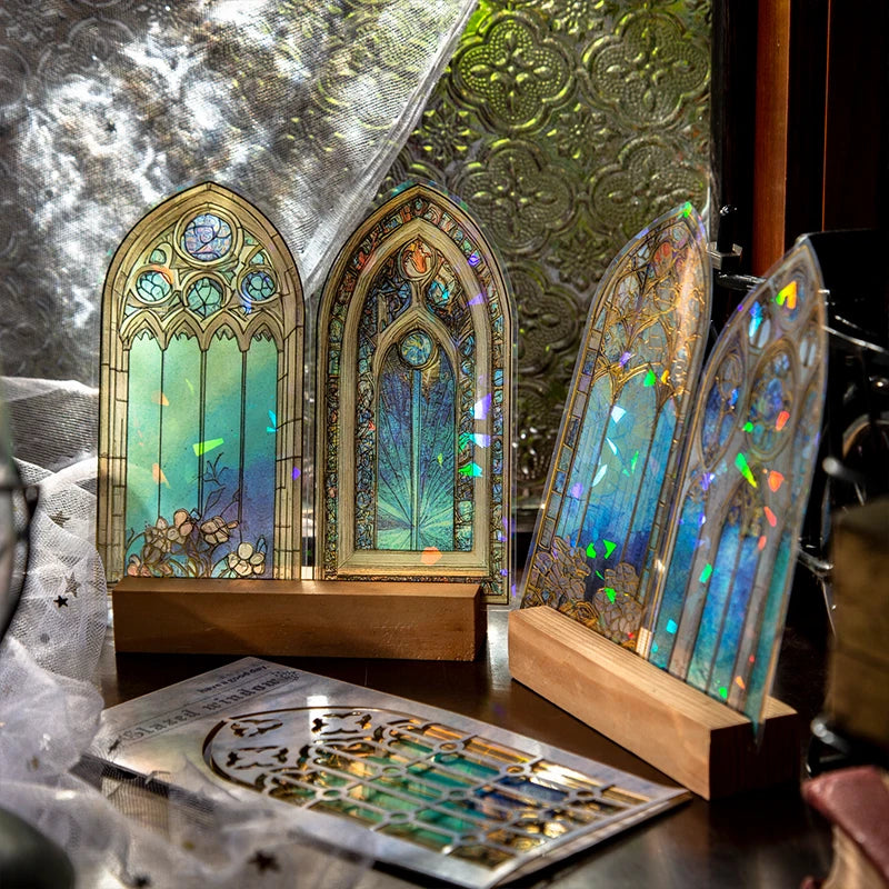 autocollants vitraux multicolores motifs floraux géométriques art nouveau gothique opaques fenêtres