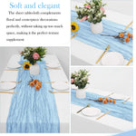 champêtre élégante table runner bleu clair texturée semi transparente décoration intérieure événementielle mariage pique