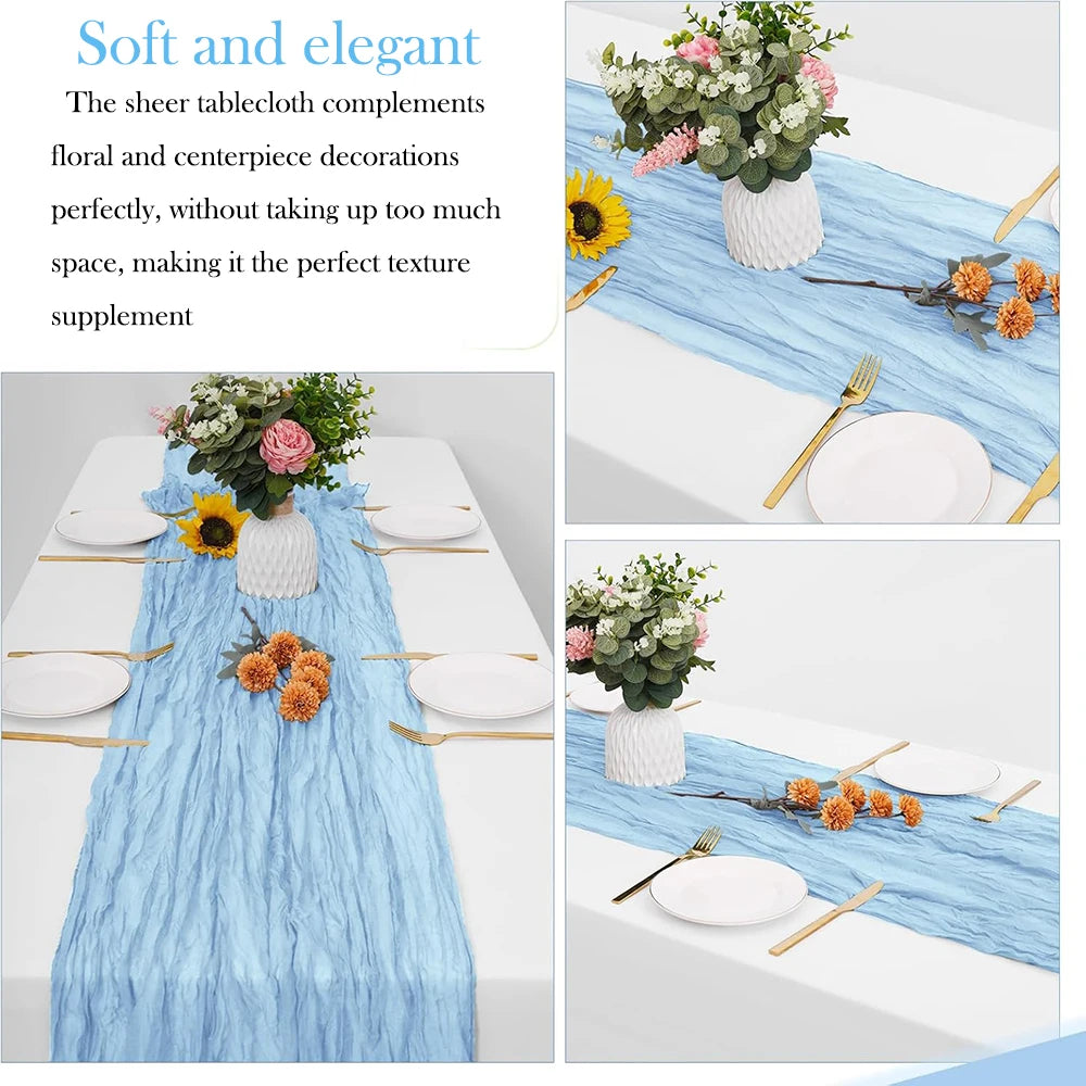 champêtre élégante table runner bleu clair texturée semi transparente décoration intérieure événementielle mariage pique