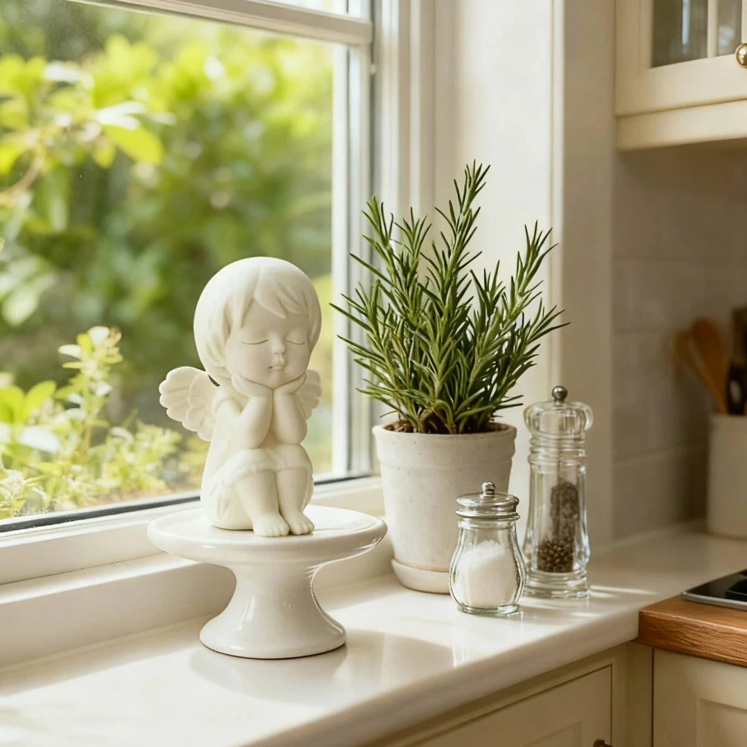 statue ange blanc agenouillé mains jointes deco religieuse vintage cuisine chambre echangements anniversaire noel