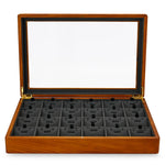 boîte bijoux bois marron clair intérieur beige simili cuir rangement display stackable organizer anneaux