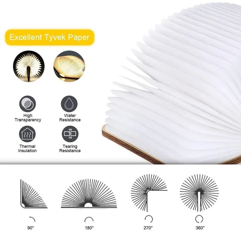 lampe led pliable forme livre bois naturel blanc moderne minimaliste clips magnétiques 5v usb