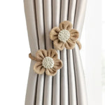 rubans rideaux fleurs tricotées beige blanc décoratifs rustiques opaques