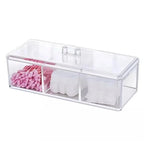 boîte rangement transparente multi compartiments clips moderne bâtonnets coton serviettes papier savon minimaliste organisation
