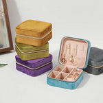 boîte rangement bijoux velours bleu marron vert violet gris léopard moderne glissière portable