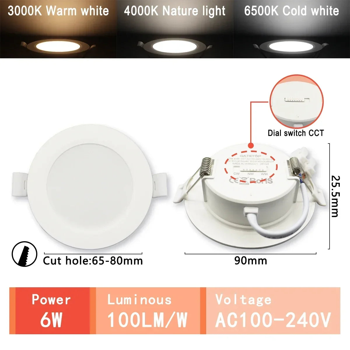 Spot LED blanc moderne 10W 14W 17W 20W 24W 6W câble adaptateur