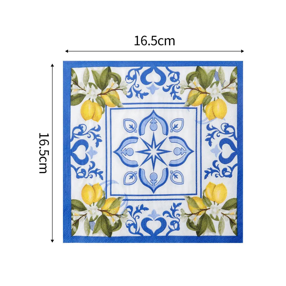 serviettes papier fleur oiseau géométrique bleu blanc classique vintage decoration fetes