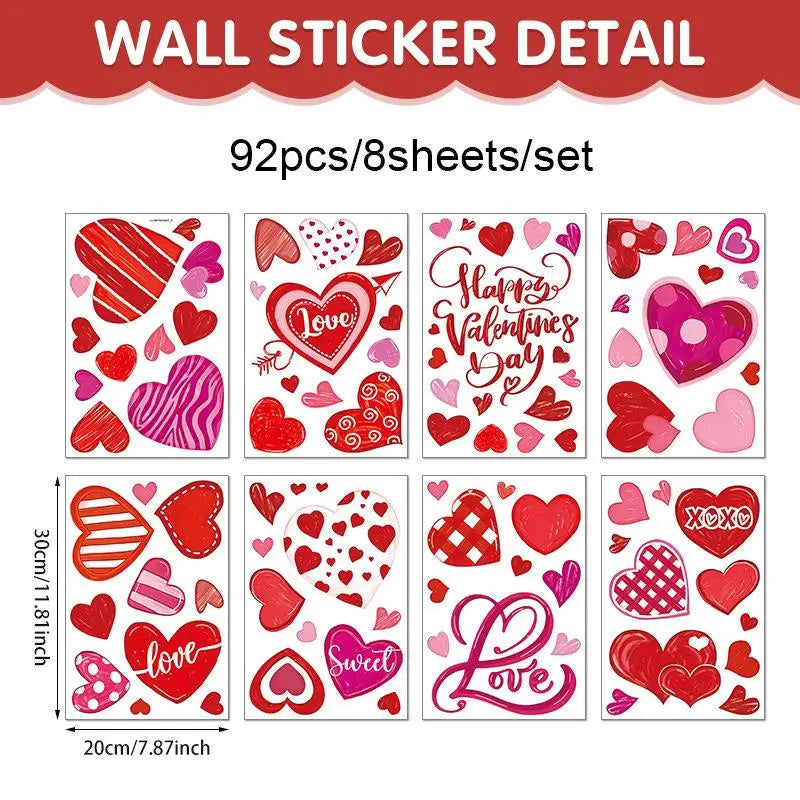 stickers muraux coeurs rouge blanc adhésifs décoration romantique fête saint valentin maison restaurant