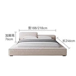 lit moderne bois tissu lin beige oreillers blancs draps gris blancs 188cm 218cm 246cm