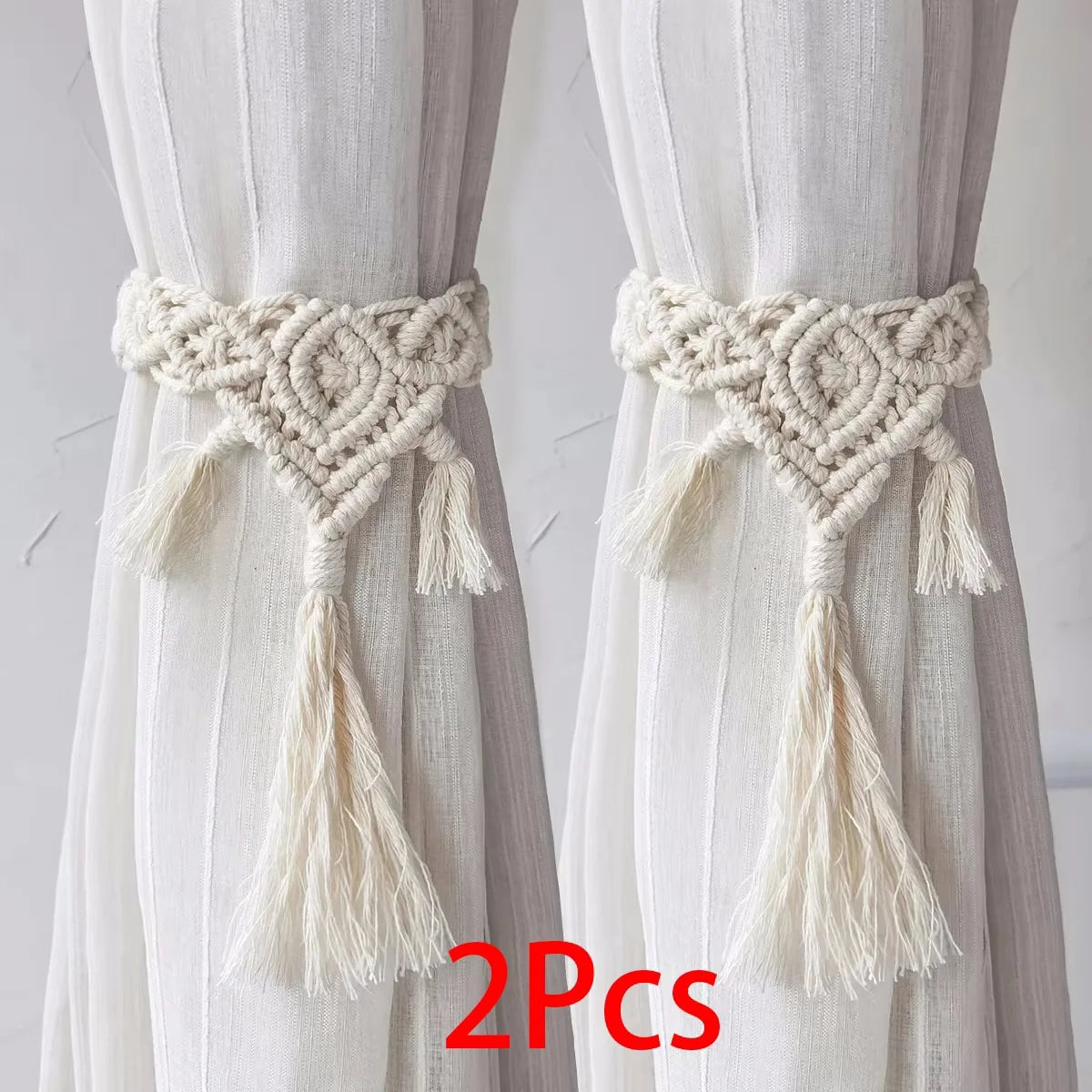 rideau polonais boho blanc rayures jaunes bois pompons adhésif coton moderne