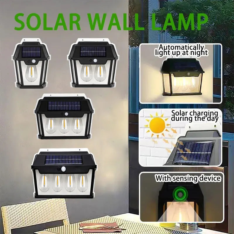 lampe murale solaire moderne transparente noir blanc ampoule led panneau solaire capteur mouvementextérieur