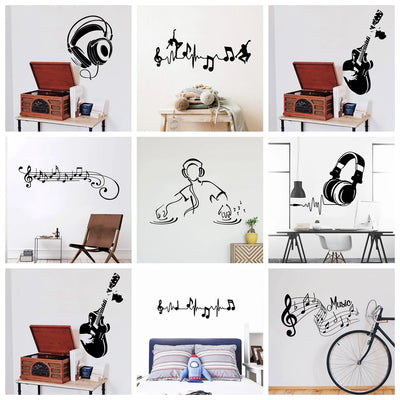 Autocollant mural musical avion noir sur mur blanc