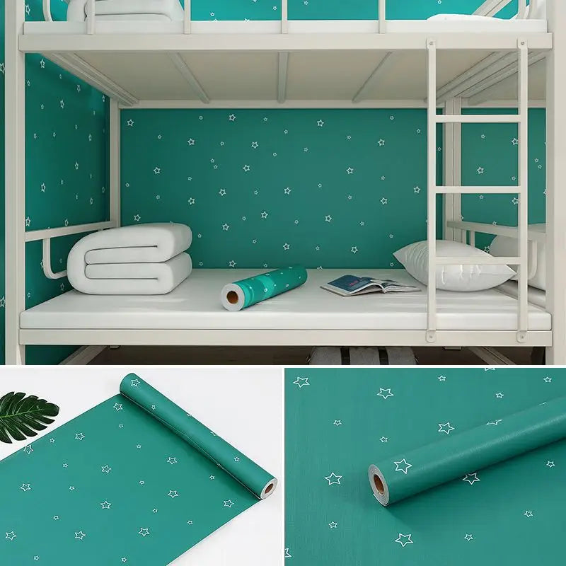 papier peint adhésif moderne étoiles blanches vert eau résistant humidité chambre étudiante meuble