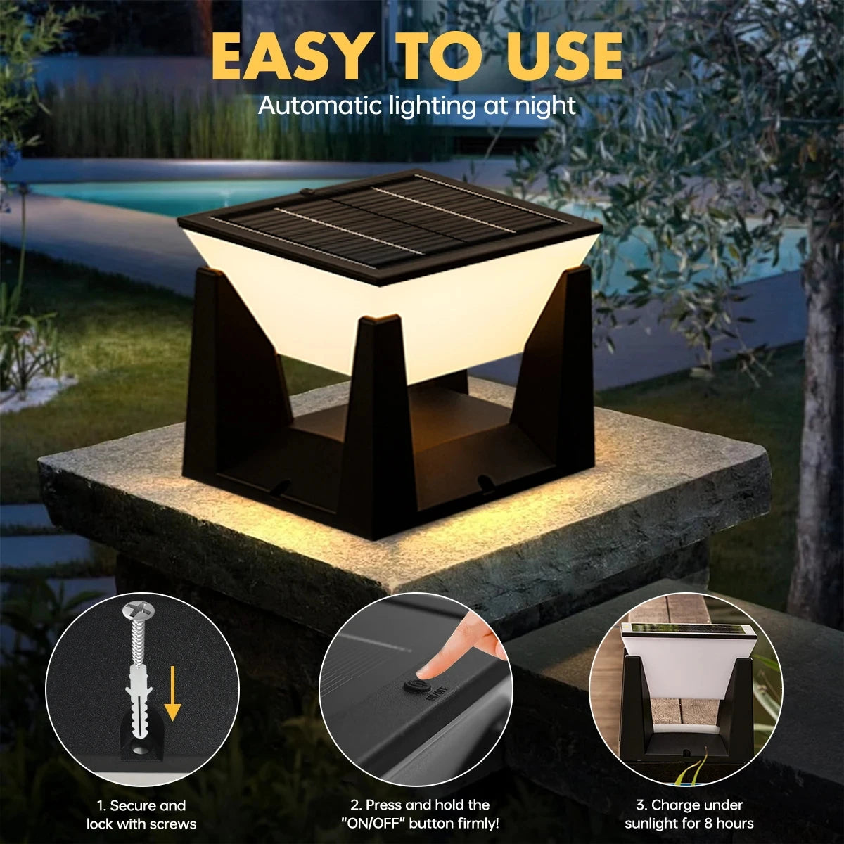 lampe solaire moderne blanc noir ip65 led 5v abs autonomie vis fixationextérieur