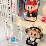 sac main transparent moderne chaîne métallique personnage peluche pompons colorés tendance adulte fille garçon