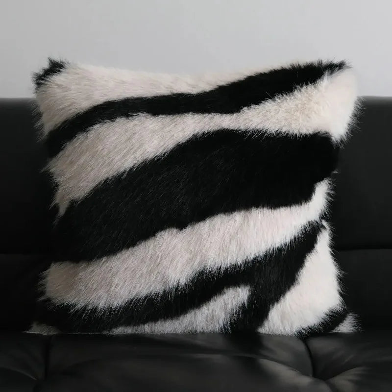 coussin noir blanc rayures horizontales moderne polyester 50x50cm voiture maison decoration