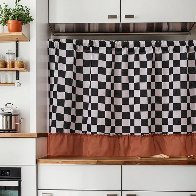rideau court fenêtre carreaux rustique classique cuisine maison ferme motif rétro