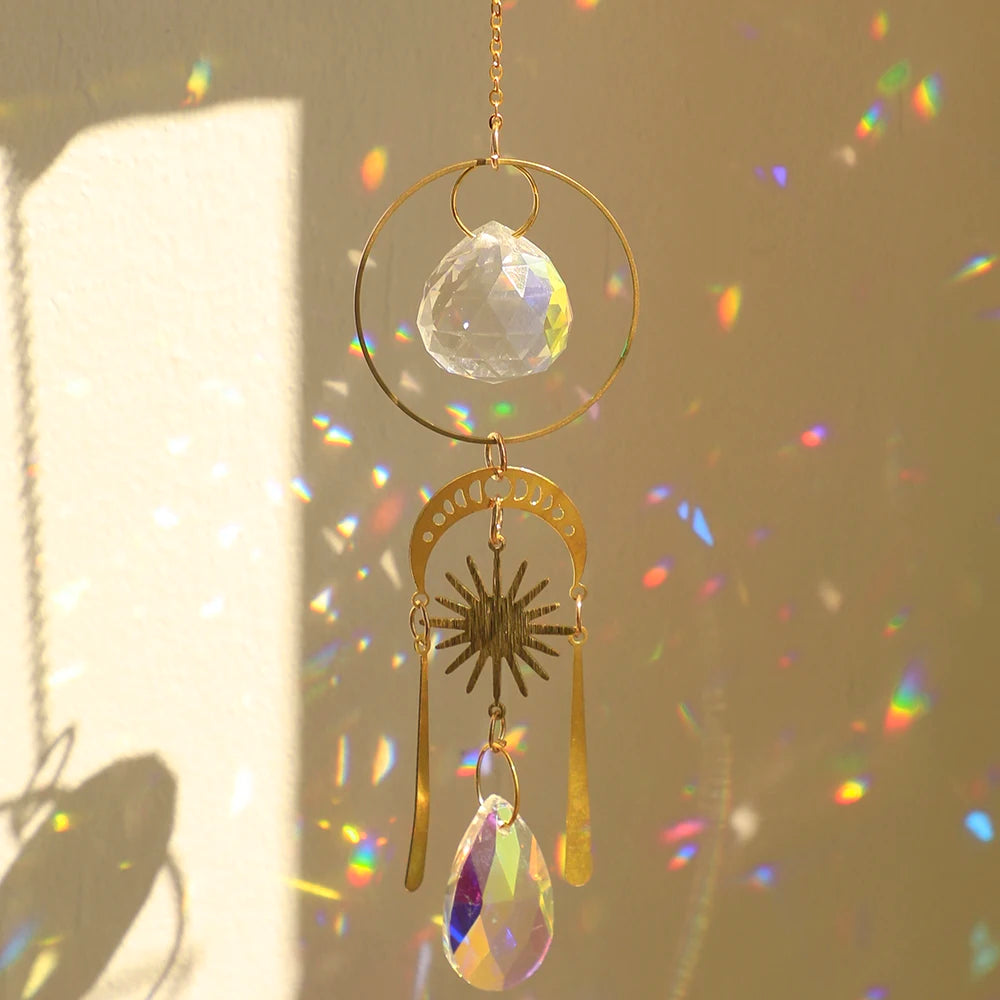 décoration murale boho or transparent lune soleil étoiles cristal extérieur jardin