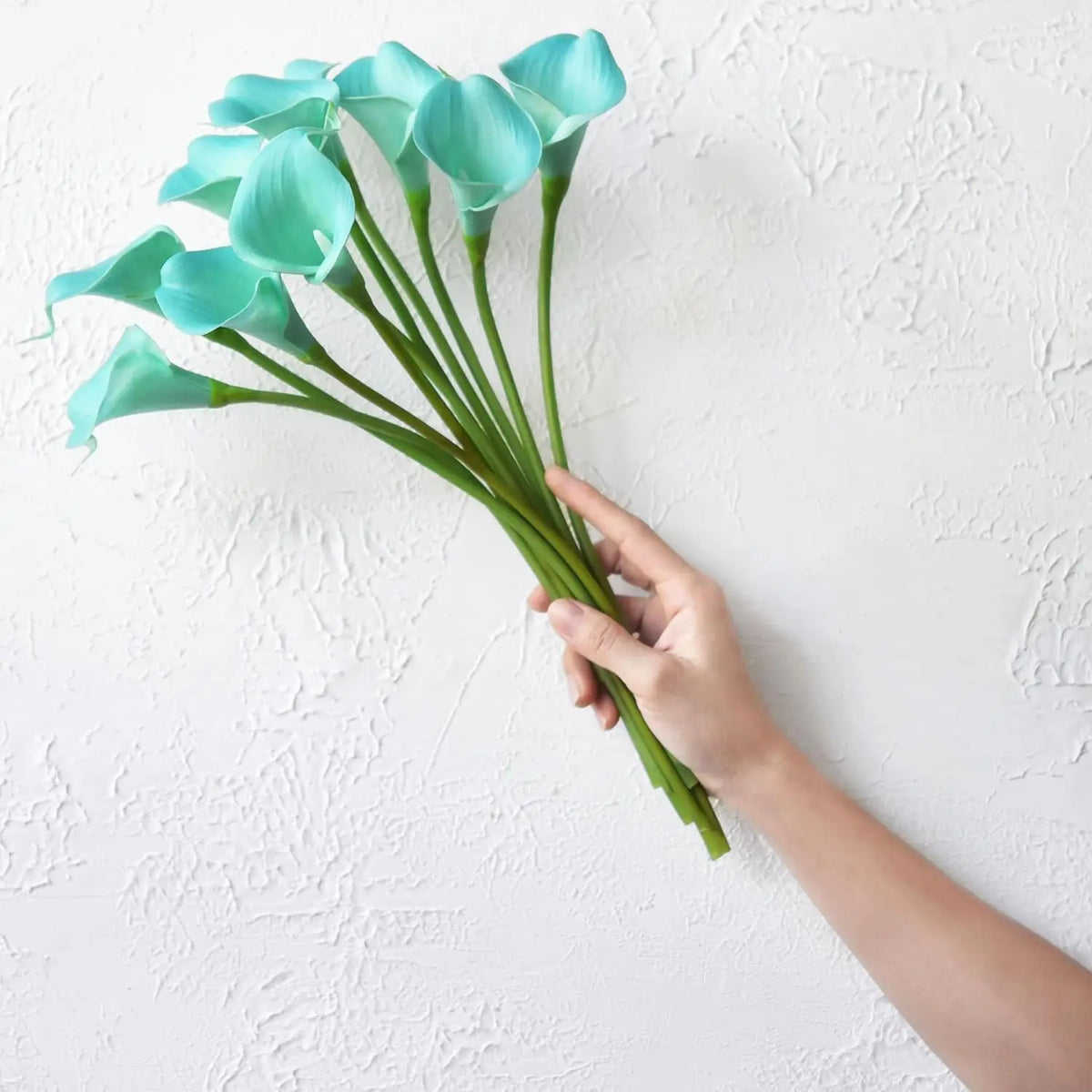 bouquet fleurs artificielles calla lily turquoise vert decoration intérieur moderne minimaliste