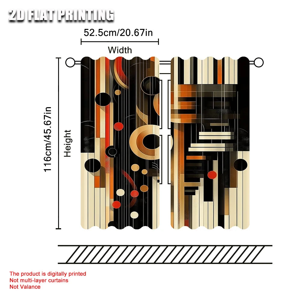 rideau géométrique moderne noir beige orange rouge polyester opacité pièces abstraits lignes cercles rectangles