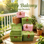paniers rangement tressés rose vert marron poignées métalliques couvercle verrouillable vintage multifonctionnels