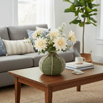 vase tissé main vert olive orange beige rustique artisanal
