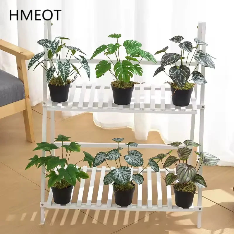 plantes artificielles feuilles vertes moderne pot noir décoration intérieure minimaliste mousse artificielle