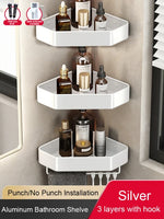 étagère salle bain moderne adhésive métal gris plat niveaux crochets rangement góc