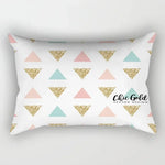 taie d'oreiller rectangulaire rose blanc doré motif géométrique moderne lit chambre décoration maison