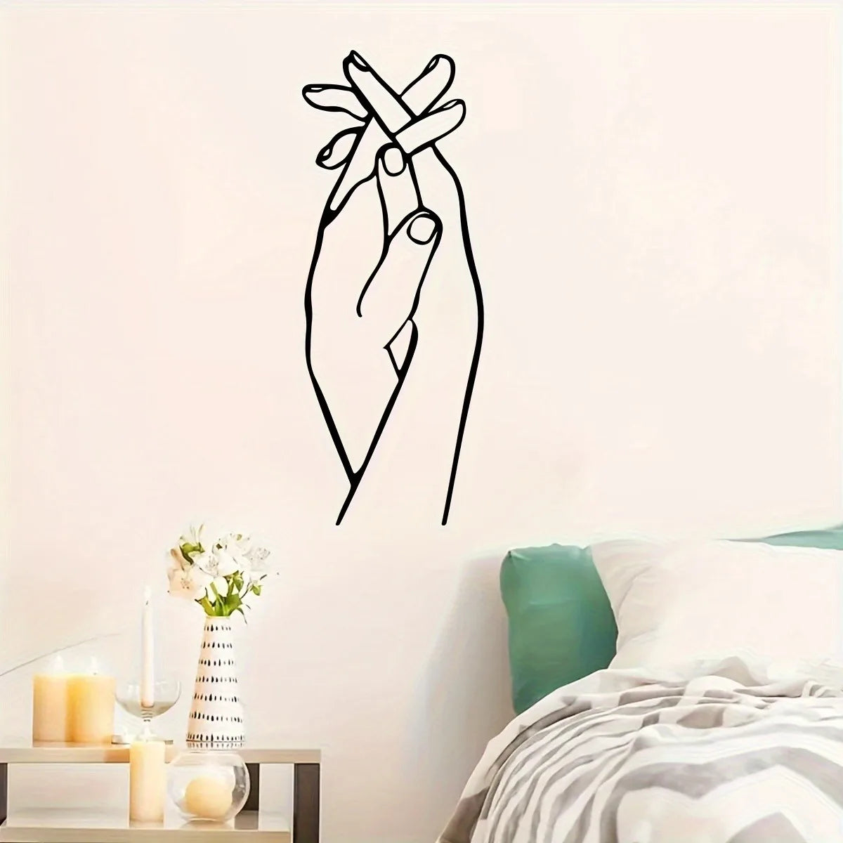 sticker mural minimaliste main baguettes noir adhésif salon chambre décoration