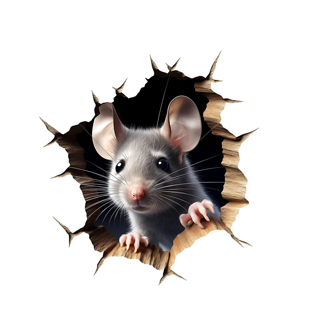 autocollant mural rat 3d réaliste adhésif décoration intérieure gris noir bois texture