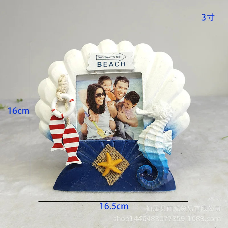 cadre photo bois méditerranéen coquillage étoile mer décoratif plage vieux aspect posable