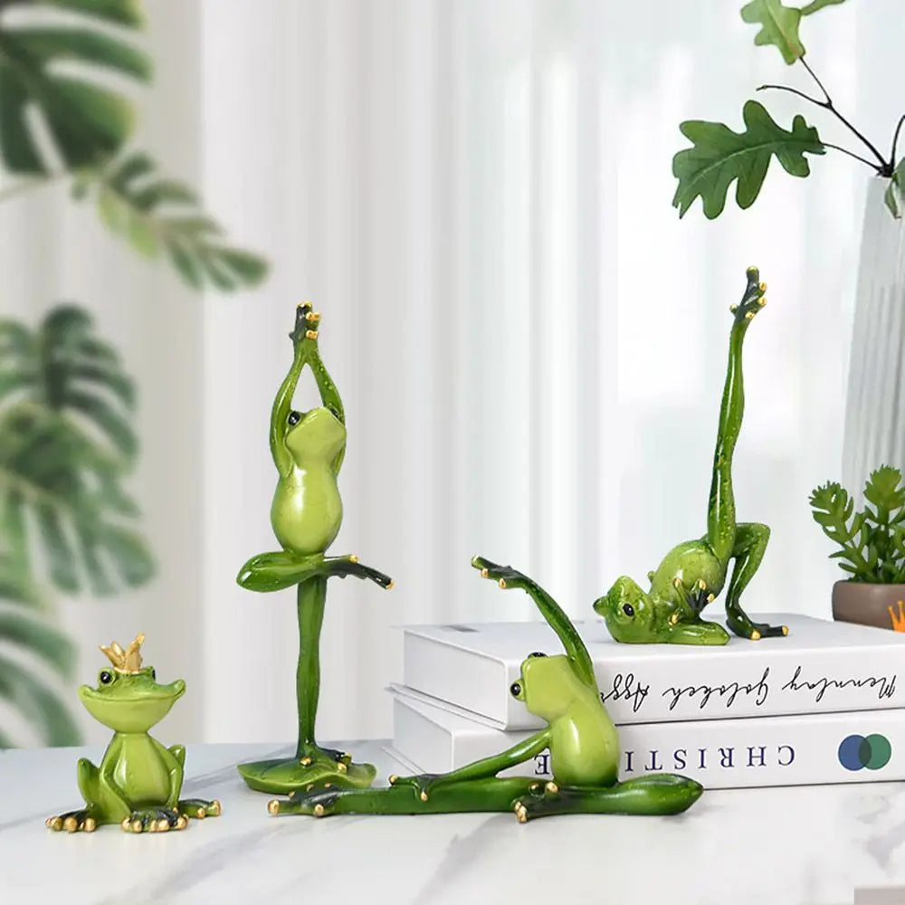 figurines grenouilles yoga vert or décoratives ludiques zen table bureauscrição