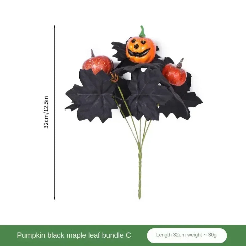 décoration halloween citrouille feuilles noires bouquet artificiel soie vase tableextérieur 32cmbranches