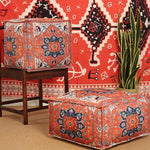 coussin sol orange bleu ethnique motifs floraux traditionnels carreaux coton polyester