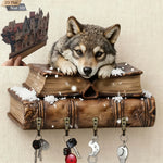 porte clés mural loup bois vintage marron gris blanc bleu decorative