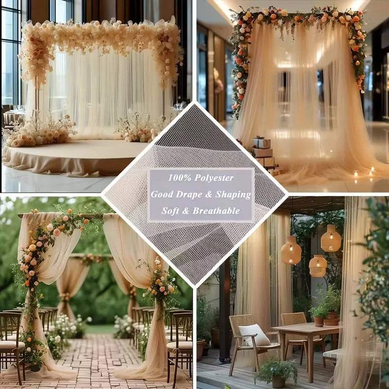 rideau scène beige clair ondulé élégant fleurs guirlandes anniversaire mariage baptême événement
