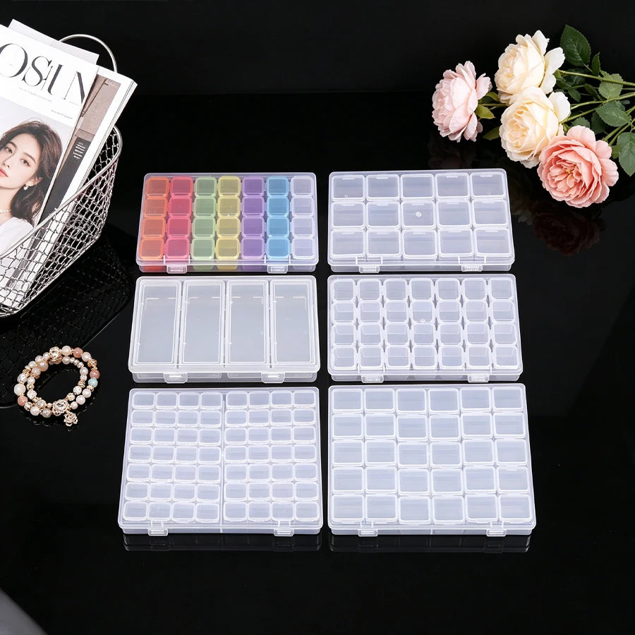 boîtes rangement bijoux plastique transparentes compartiments clips modernes