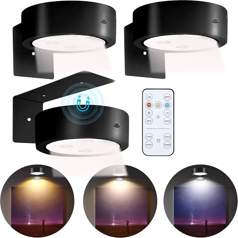 lampes led sans fil murales noires réglables télécommande moderne 10m²