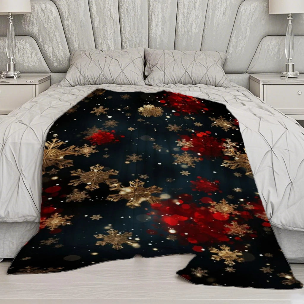couverture microfibre flocons dorés rouge moderne hiver portable hospitalière decoration chambre salon festive comfortable
