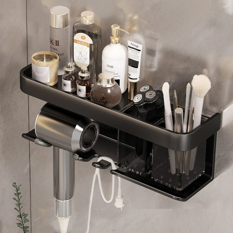 étagère salle bain rangement adhésif gris métallisé moderne boîte pilules tube crème brosse dents