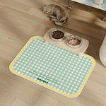 tapis alimentation animaux moderne carreaux jaune bleu violet anti slip