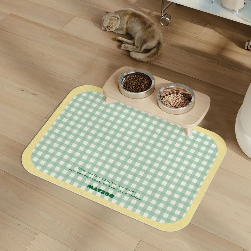 tapis alimentation animaux moderne carreaux jaune bleu violet anti slip