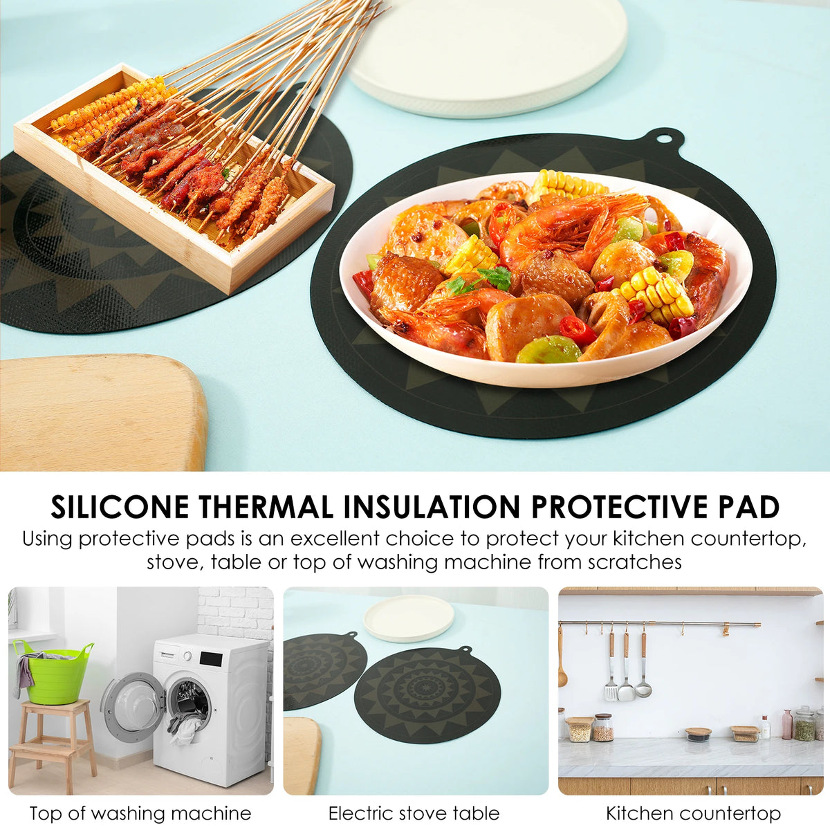 tapis protection induction silicone antidérapant thermochromique noir texturé géométrique pots casseroles