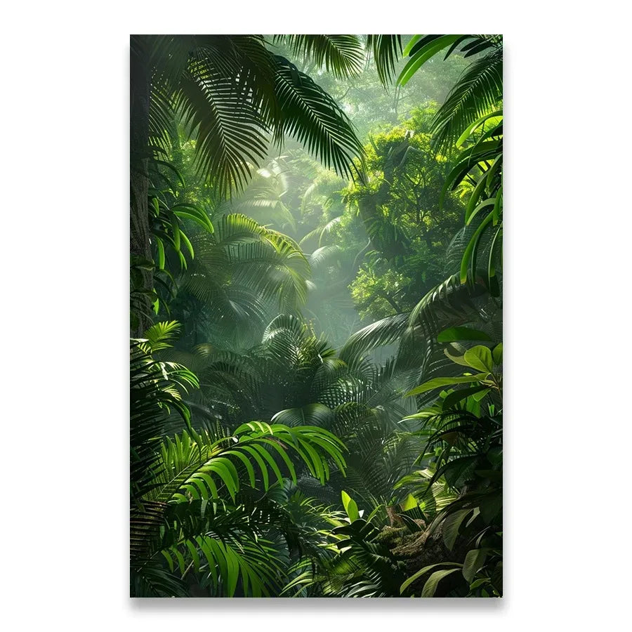 toile d'art forêt tropicale moderne sans cadre vert blanc gris chambre vertical